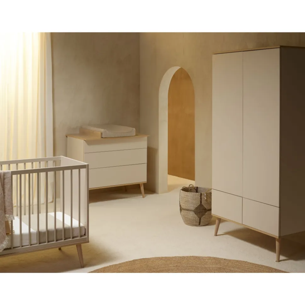Chambre duo lit bébé 60x120 cm + commode avec plan à langer flow argile & oak