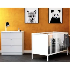 Chambre duo lit bébé 60x120 cm et commode à langer webaby blanc