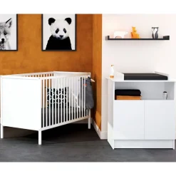Chambre duo lit bébé 60x120 cm et meuble à langer webaby blanc
