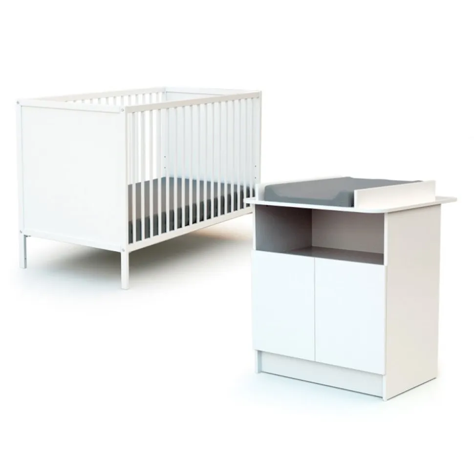 Chambre duo lit bébé 60x120 cm et meuble à langer webaby blanc