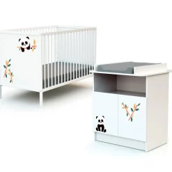 Chambre duo lit bébé 60x120 cm et meuble à langer webaby panda