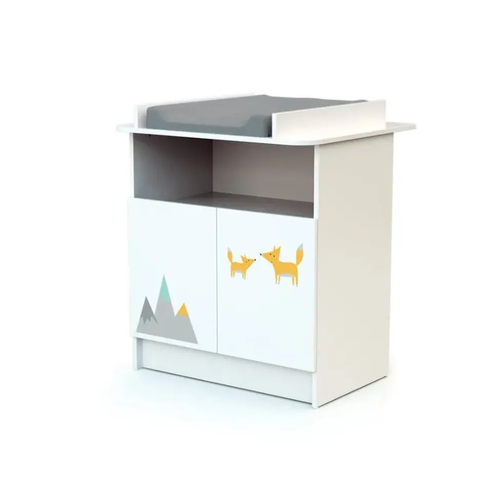 Chambre duo lit bébé 60x120 cm et meuble à langer webaby renard gris