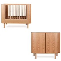Chambre duo lit bébé 110x70 cm yume natural ash + commode 2 portes yume naturel ash wood