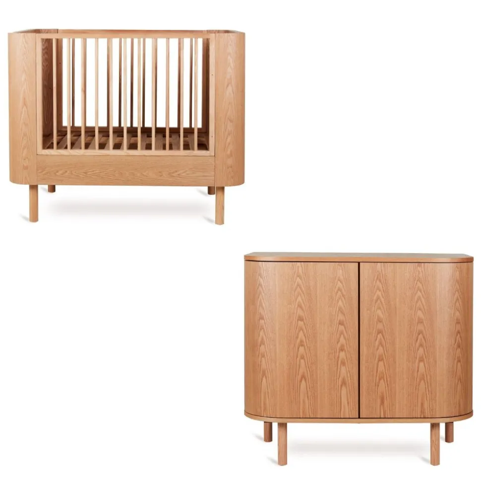 Chambre duo lit bébé 110x70 cm yume natural ash + commode 2 portes yume naturel ash wood