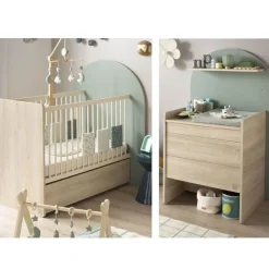 Chambre duo lit bebe 120x60 chambre duo arche lit transformable + commode/bureau saugeen 90x190 - coloris sauge arche+commode a langer evolutive en bu
