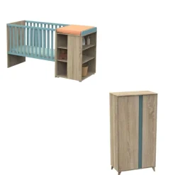 Chambre duo lit combiné évolutif 60x120 + armoire nova argile douce