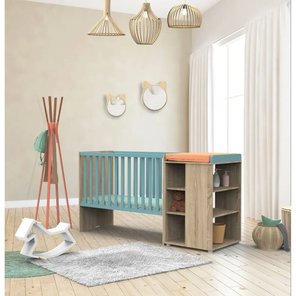 Chambre duo lit combiné évolutif 60x120 + armoire nova argile douce
