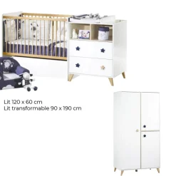 Chambre duo lit combiné évolutif + armoire oslo etoile