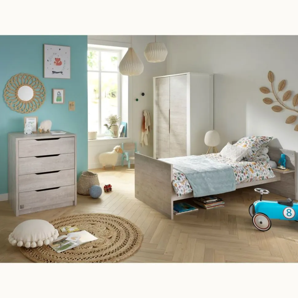 Chambre duo lit combiné évolutif + armoire loft bois