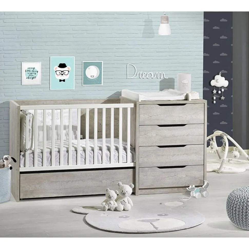 Chambre duo lit combiné évolutif + armoire loft bois