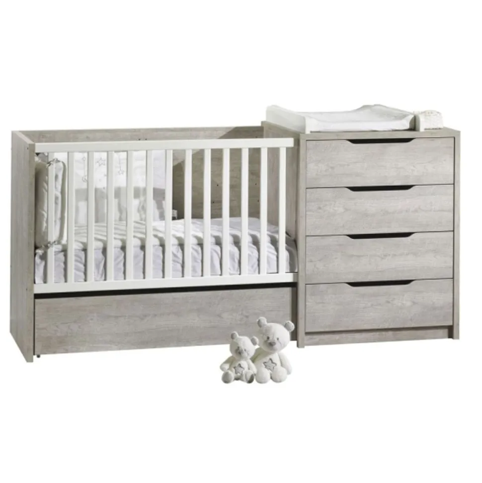 Chambre duo lit combiné évolutif + armoire loft bois