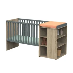 Chambre duo lit combiné évolutif 60x120 + armoire nova gris volcan