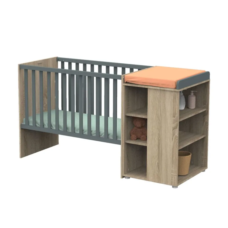 Chambre duo lit combiné évolutif 60x120 + armoire nova gris volcan