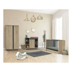 Chambre duo lit combiné évolutif 60x120 + armoire nova gris volcan