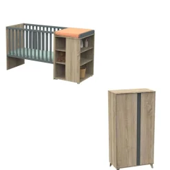 Chambre duo lit combiné évolutif 60x120 + armoire nova gris volcan