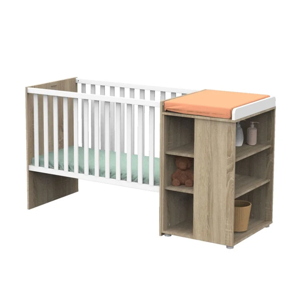 Chambre duo lit combiné évolutif 60x120 + armoire nova blanc lin