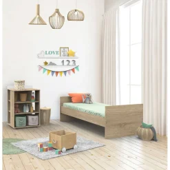Chambre duo lit combiné évolutif 60x120 + armoire nova blanc lin