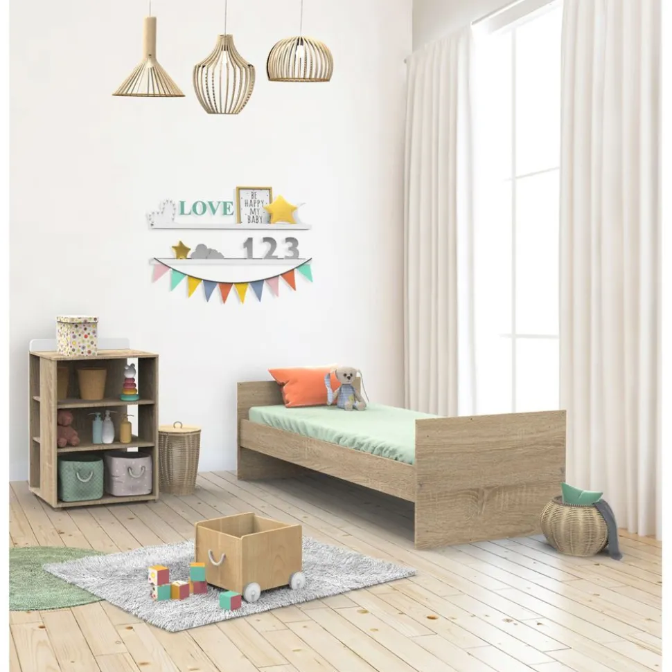 Chambre duo lit combiné évolutif 60x120 + armoire nova blanc lin