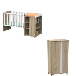 Chambre duo lit combiné évolutif 60x120 + armoire nova blanc lin