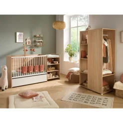 Chambre duo lit combiné évolutif et armoire chêne doré