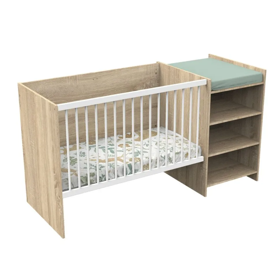 Chambre duo lit combiné évolutif et armoire chêne doré