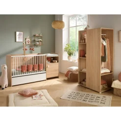 Chambre duo lit combiné évolutif et armoire chêne doré