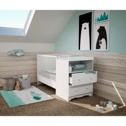 Chambre duo lit combiné 60x120 cm marelle blanc