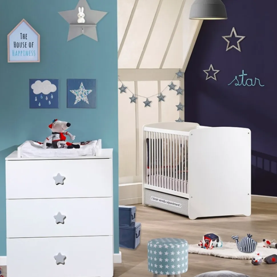 Chambre duo lit + commode basic étoile gris