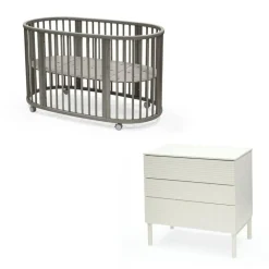 Chambre duo lit sleepi gris + commode sleepi blanc