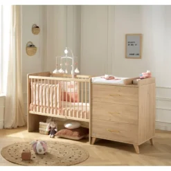 Chambre duo lit évolutif bébé combiné 60x120 cm en 90x190 cm + armoire arty