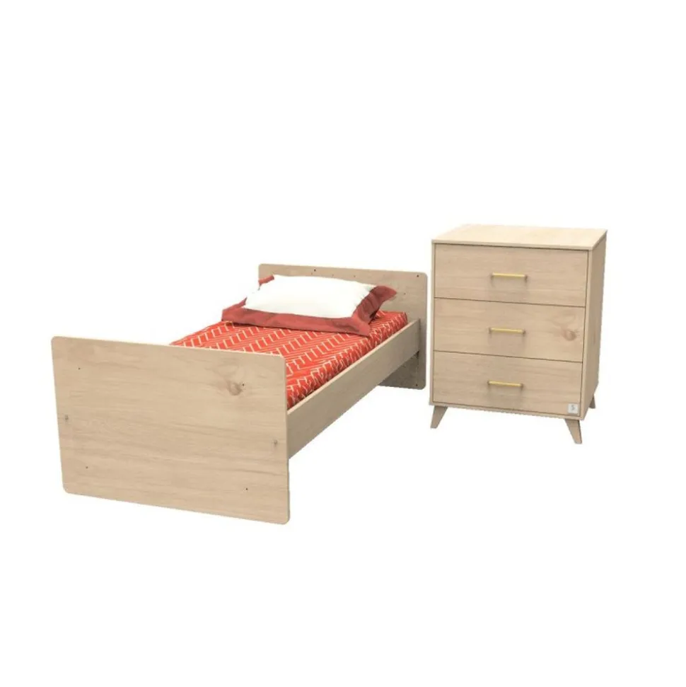 Chambre duo lit évolutif bébé combiné 60x120 cm en 90x190 cm + armoire arty