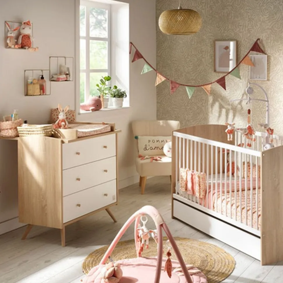 Chambre duo lit évolutif 140x70 cm + commode 3 tiroirs access bois blanc