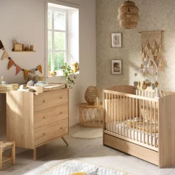 Chambre duo lit 60x120 cm + commode 3 tiroirs access bois