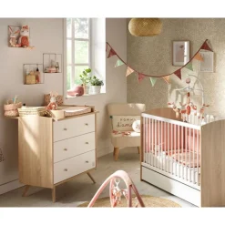 Chambre duo lit 60x120 cm + commode 3 tiroirs access bois blanc