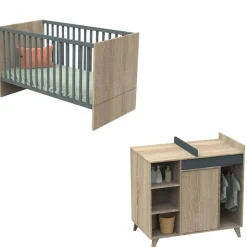 Chambre duo lit 70x140 + commode nova gris volcan