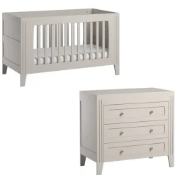 Chambre duo lit 70x140 + commode sable beige - collection milenne