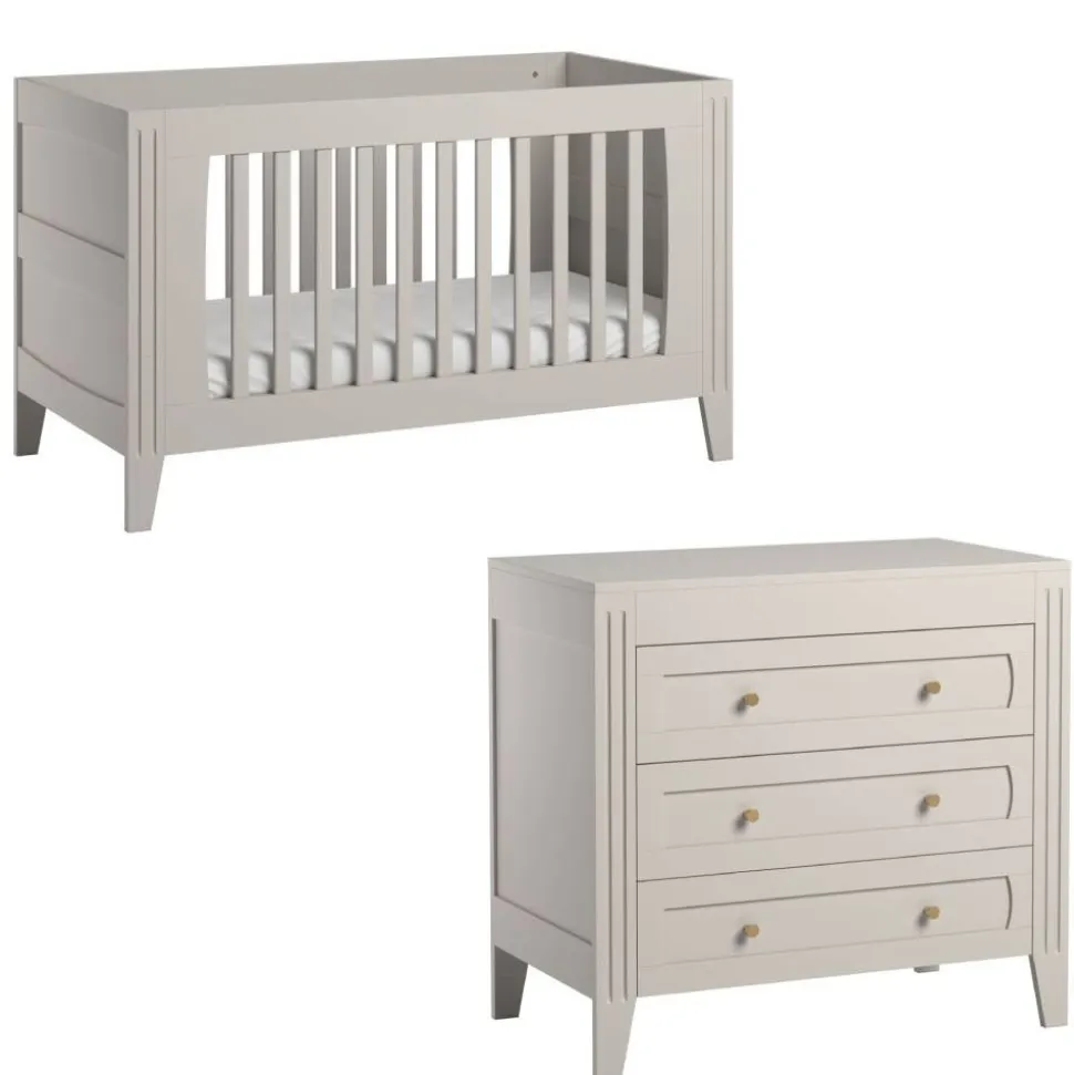Chambre duo lit 70x140 + commode sable beige - collection milenne