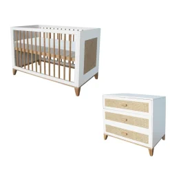 Chambre duo nami neige lit 60x120 cm + commode