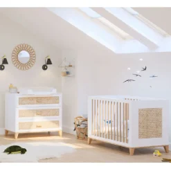 Chambre duo nami neige lit 60x120 cm + commode