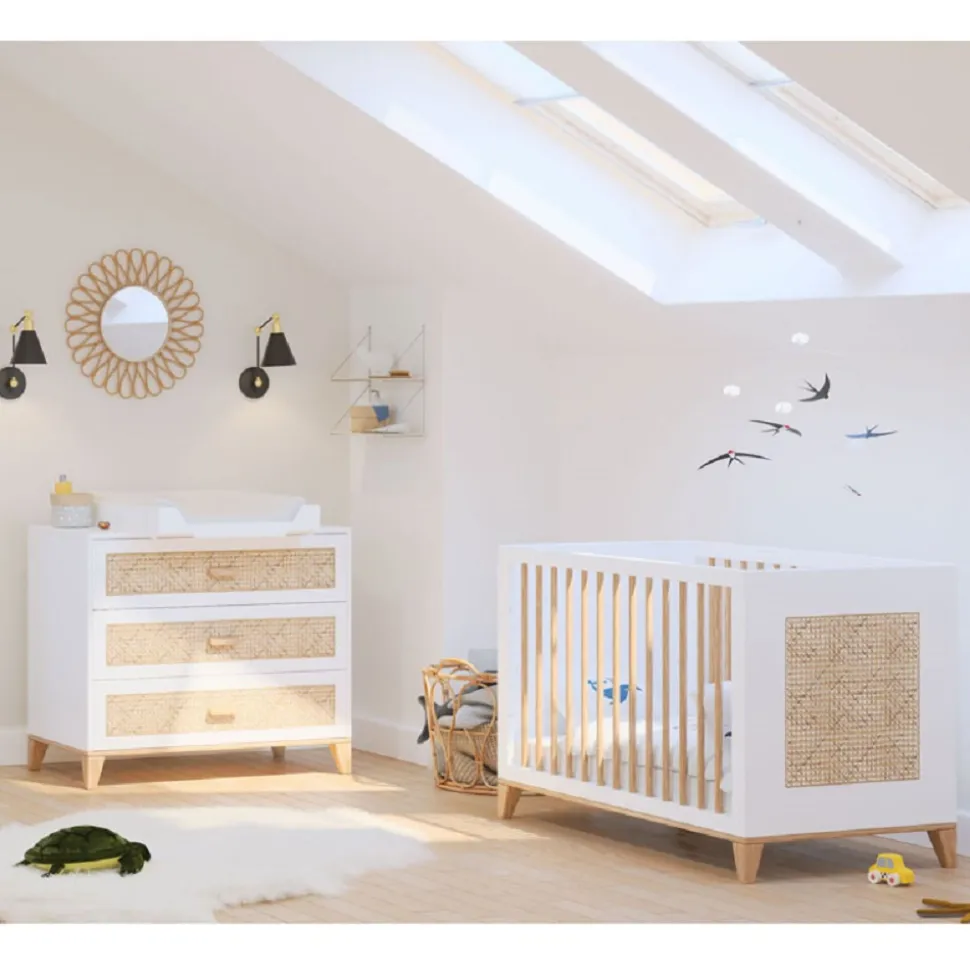 Chambre duo nami neige lit 60x120 cm + commode