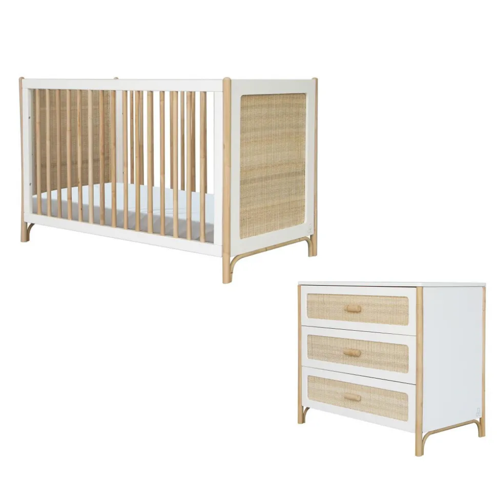 Chambre duo océania neige lit 60x120 cm + commode
