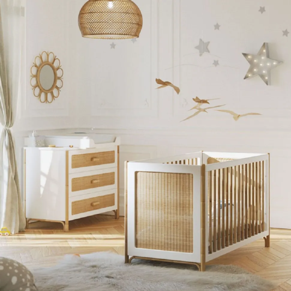 Chambre duo océania neige lit 60x120 cm + commode