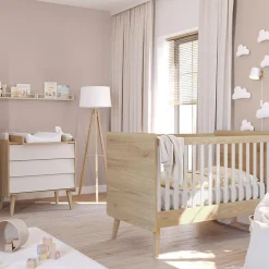 Chambre duo vintage fresh beige lit 70x140 cm + commode