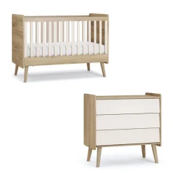 Chambre duo vintage fresh beige lit 70x140 cm + commode