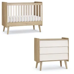Chambre duo vintage fresh beige lit 60x120 cm + commode