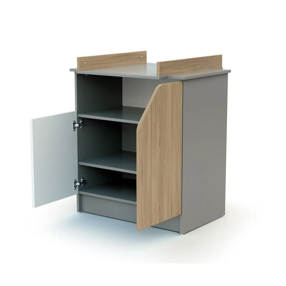 Chambre trio carnaval lit + armoire + meuble à langer blanc, gris et chêne