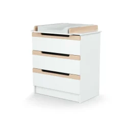 Chambre trio carrousel lit évolutif 70x140 cm + commode à langer + armoire blanc et hêtre