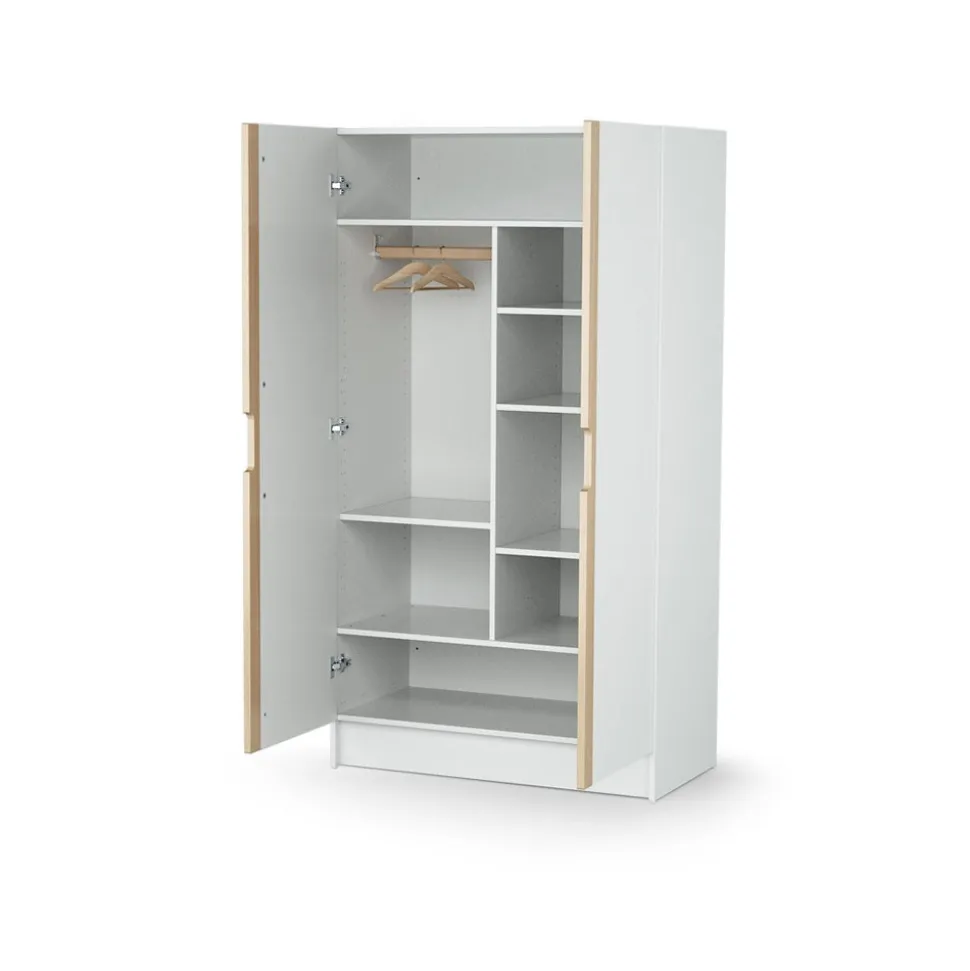 Chambre trio carrousel lit 60x120 cm + commode à langer + armoire blanc et hêtre