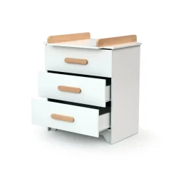 Chambre trio gavroche lit bébé 60x120 + commode à langer + armoire blanc et hêtre