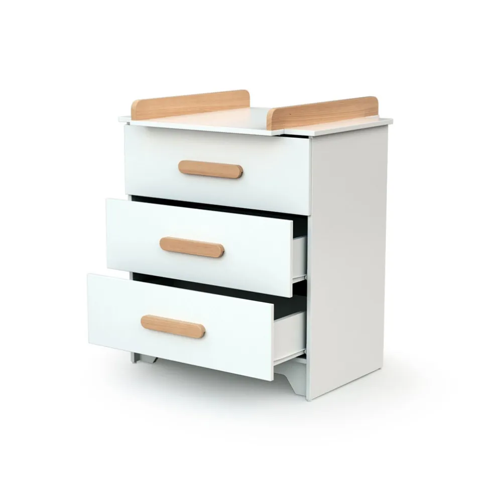 Chambre trio gavroche lit bébé 60x120 + commode à langer + armoire blanc et hêtre
